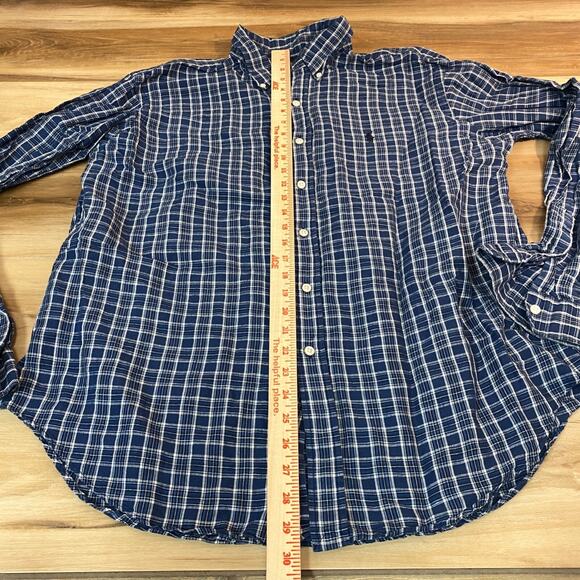 Ralph Lauren Shirt Mens XL Linen Cotton Blue Button Down Plaid Classic Fit - Picture 6 of 8